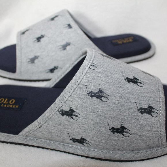 NIB POLO RALPH LAUREN MEN\'S SCUFF SLIPPERS GRAY‎